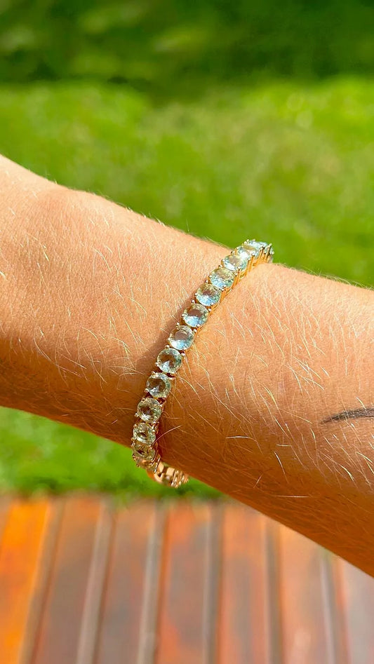 Pulseira Riviera Inteira Cristal Berilo Verde - Banho de Ouro 18k