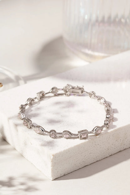 Pulseira Cristal Dimond Pink Zircônias Brancas - Prata 925 com Banho de Ródio