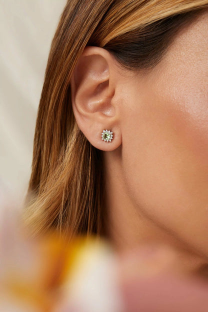 Conjunto (Colar e Brinco) Cristal Berilo Verde - Zircônia Branca Prata 925