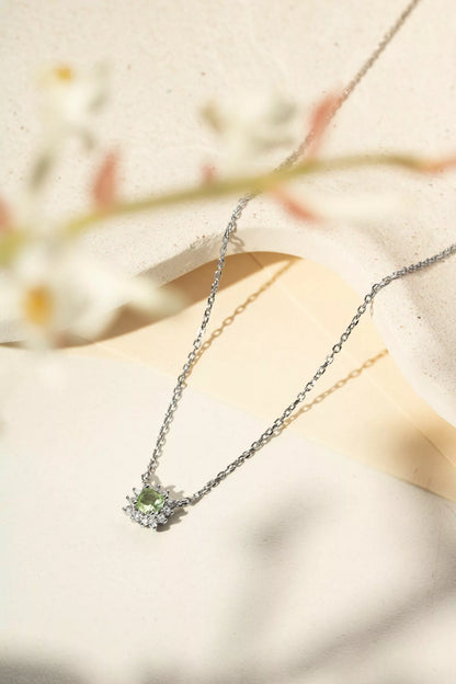 Conjunto (Colar e Brinco) Cristal Berilo Verde - Zircônia Branca Prata 925