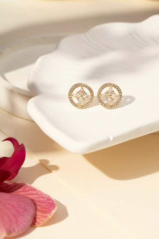 Brinco Redondo com Estrela 4 Pontas de Zircônias Brancas - Banho de Ouro 18k