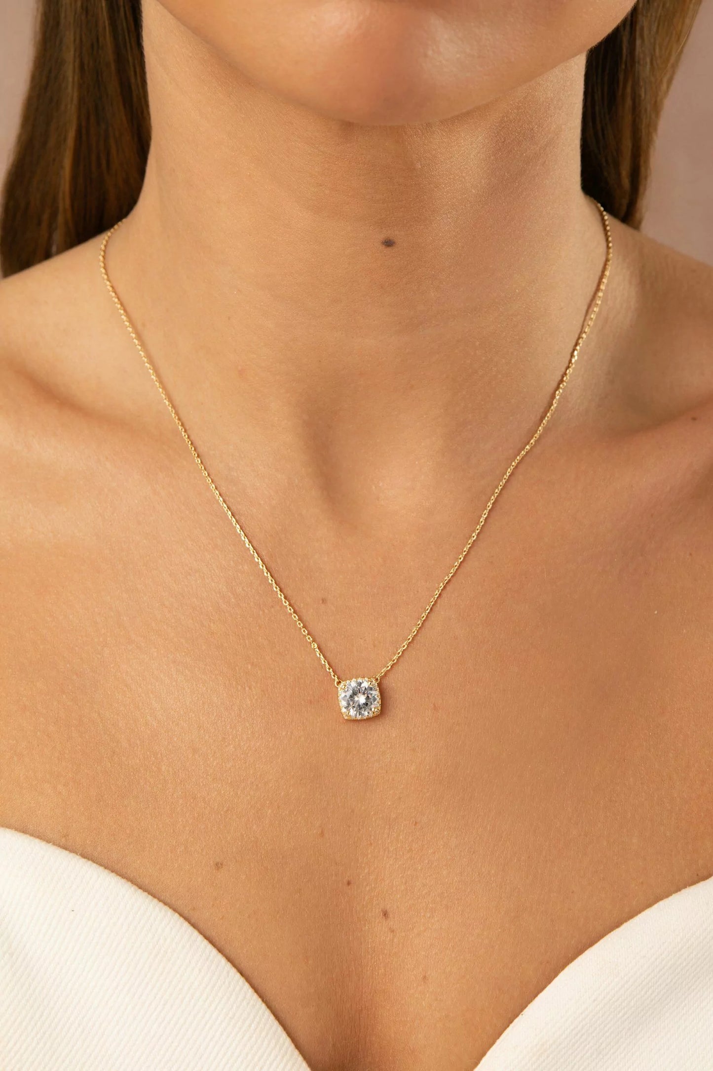 Colar Quadrado com Zircônias Premium Brancas 50cm - Banho de Ouro 18k