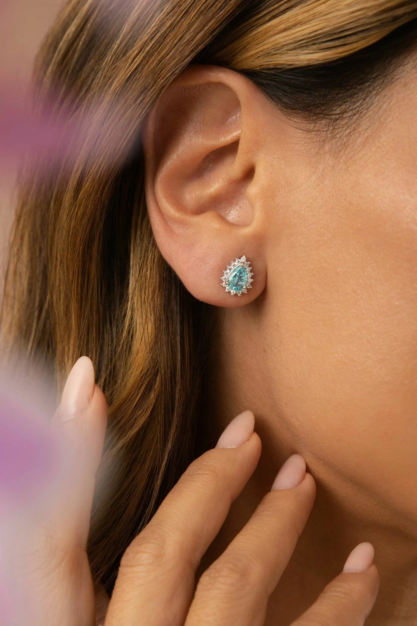 Conjunto Colar e Brinco -  Gota Crushed Ice Cutting London Topaz e Zircônias Brancas - Prata 925 com Ródio Branco