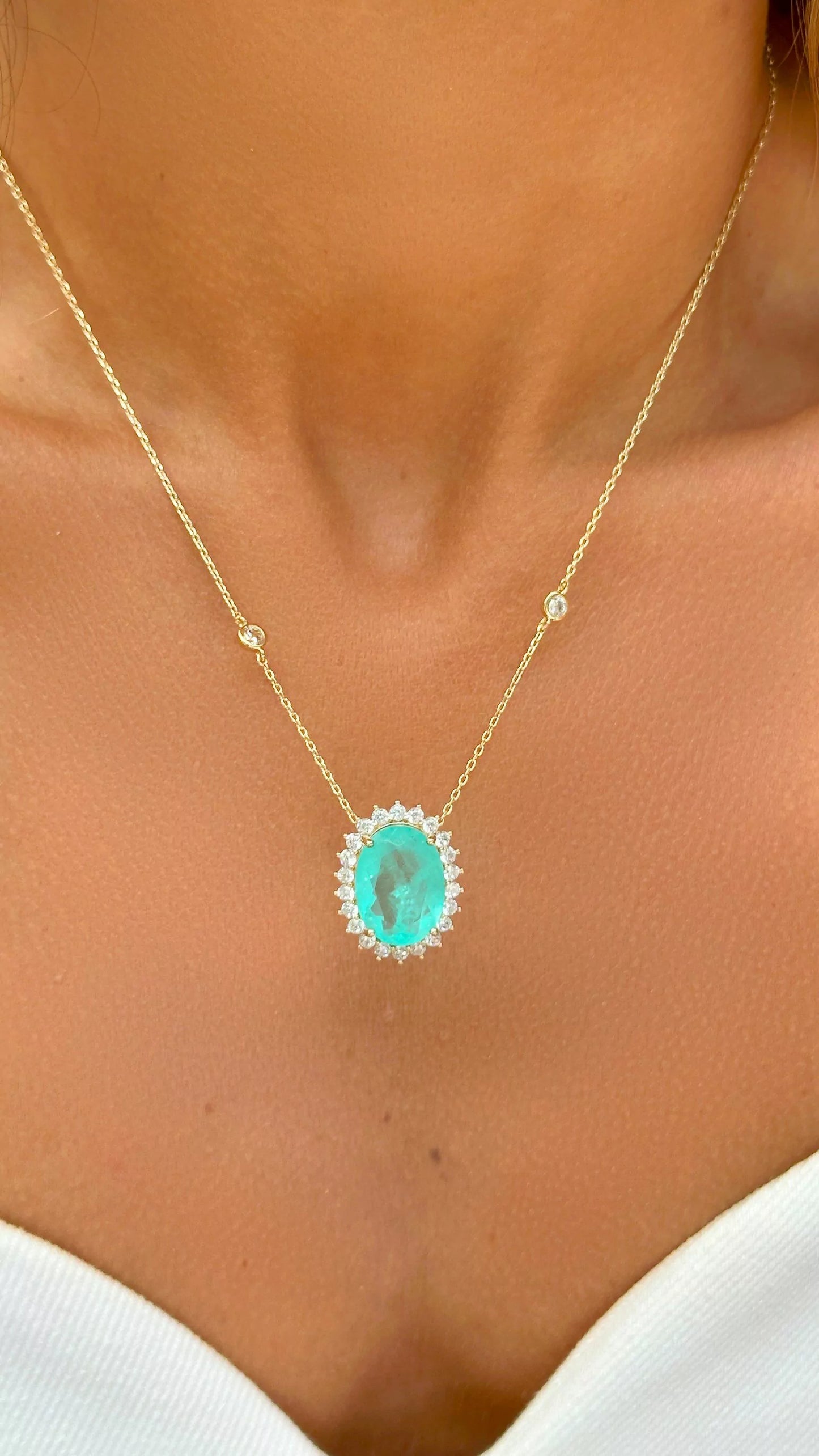 Conjunto (Colar e Brinco) Fusion Turmalina Zircônia Branca - Banho de Ouro 18k