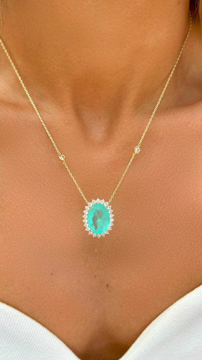 Conjunto (Colar e Brinco) Fusion Turmalina Zircônia Branca - Banho de Ouro 18k