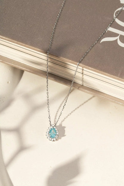 Conjunto Colar e Brinco -  Gota Crushed Ice Cutting London Topaz e Zircônias Brancas - Prata 925 com Ródio Branco