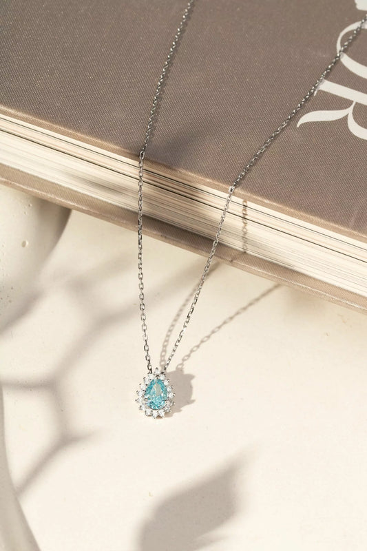 Conjunto Colar e Brinco -  Gota Crushed Ice Cutting London Topaz e Zircônias Brancas - Prata 925 com Ródio Branco