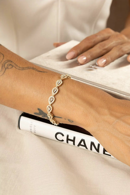 Pulseira Riviera Gotas Cristal Topázio Azul e Zircônias Brancas