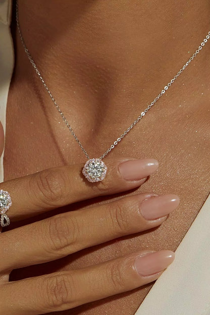 Colar Moissanite Lapidação Brilhante de 7mm 1,2 CT - D 120 Pontos VVS1 e Zircônias Kunzita 50cm - Prata 925