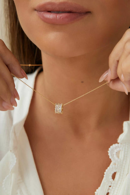 Colar Redondo de Baguetes com Zircônias Brancas 45cm - Banho de Ouro 18k