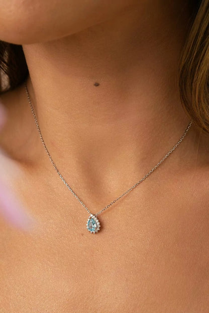 Conjunto Colar e Brinco -  Gota Crushed Ice Cutting London Topaz e Zircônias Brancas - Prata 925 com Ródio Branco