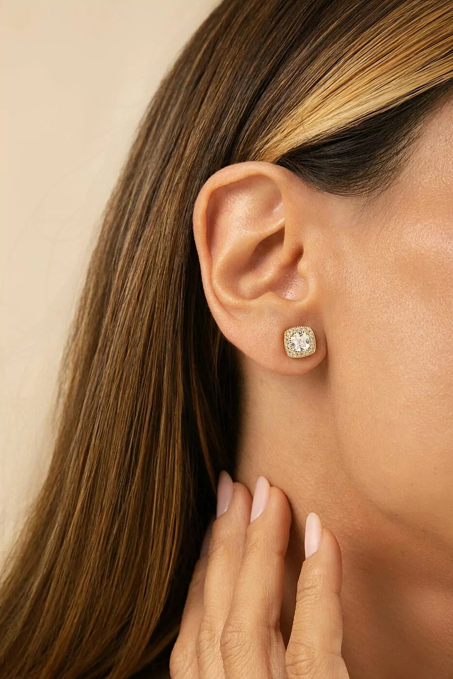 Conjunto Brinco e Colar Quadrado com Zircônias Brancas 50cm - Banho de Ouro 18k