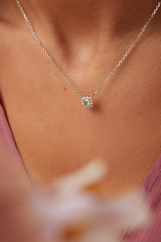 Conjunto (Colar e Brinco) Cristal Berilo Verde - Zircônia Branca Prata 925