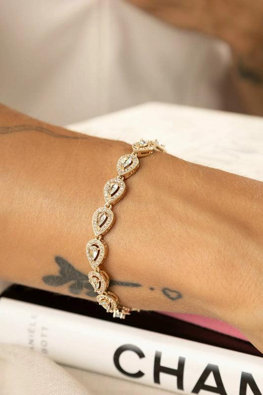 Pulseira Riviera Gotas Cristal Topázio Azul e Zircônias Brancas