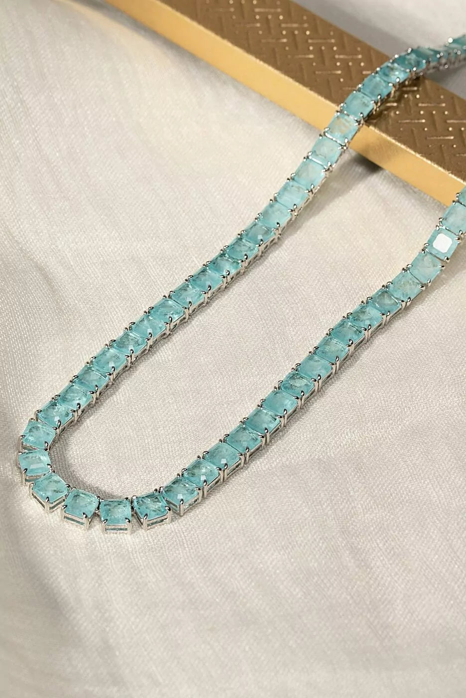 Colar Riviera Inteira Quadrados com Fusion Turmalina Light 42cm - Banho de Ródio Branco