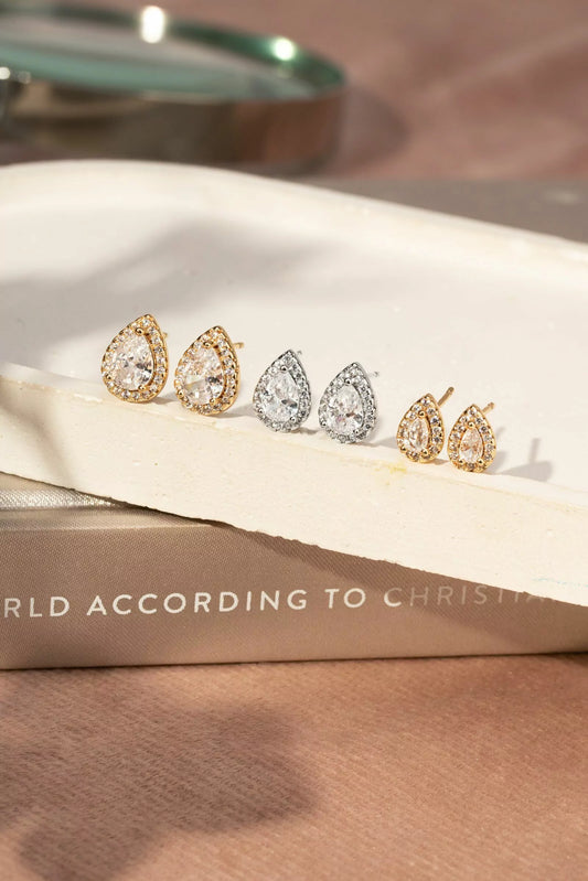 Conjunto 3 Pares de Brincos de Gotas com Zircônias Brancas - Banho de Ouro 18k e Ródio Branco