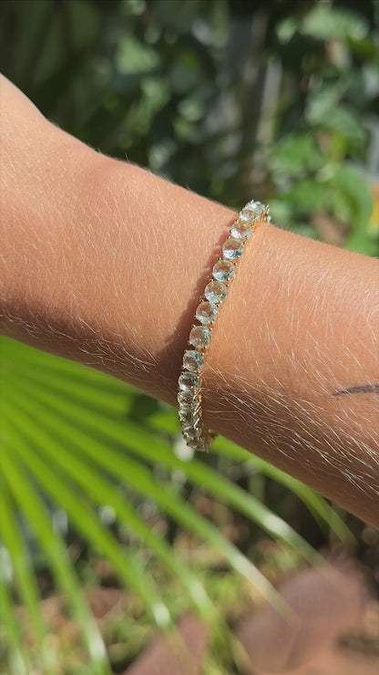 Pulseira Riviera Inteira Cristal Berilo Verde - Banho de Ouro 18k