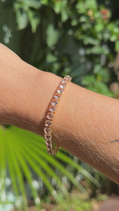 Pulseira Riviera Inteira Cristal Berilo Rosa - Banho de Ouro 18k